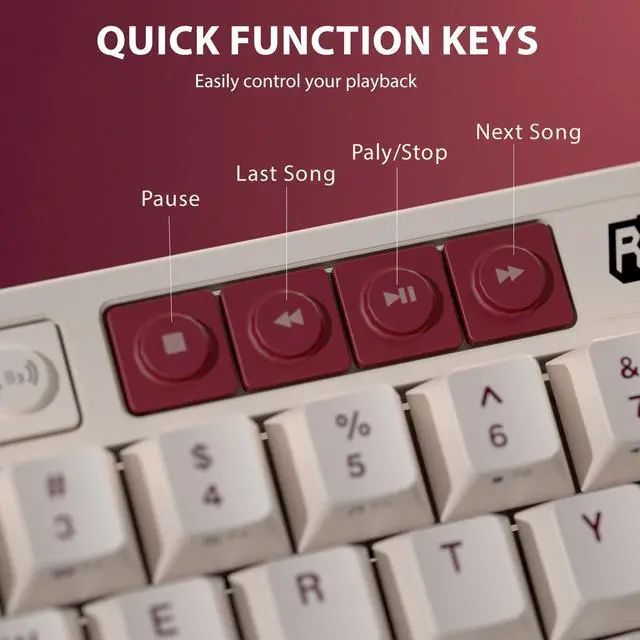 Alt view image 6 of 7 - Wireless Mechanical Keyboard with Volume Knob, 60% Tri-Mode Gaming Keyboard 2.4G/BT/USB-C, Gasket Mount, Battery Display, PBT Keycaps, Hot-Swappable Cream Switch, White