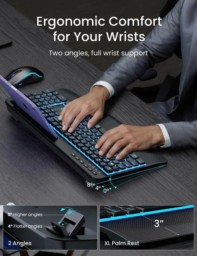 Alt view image 7 of 7 - Wireless Backlit Keyboard and Mouse Combo, Rechargeable Quiet