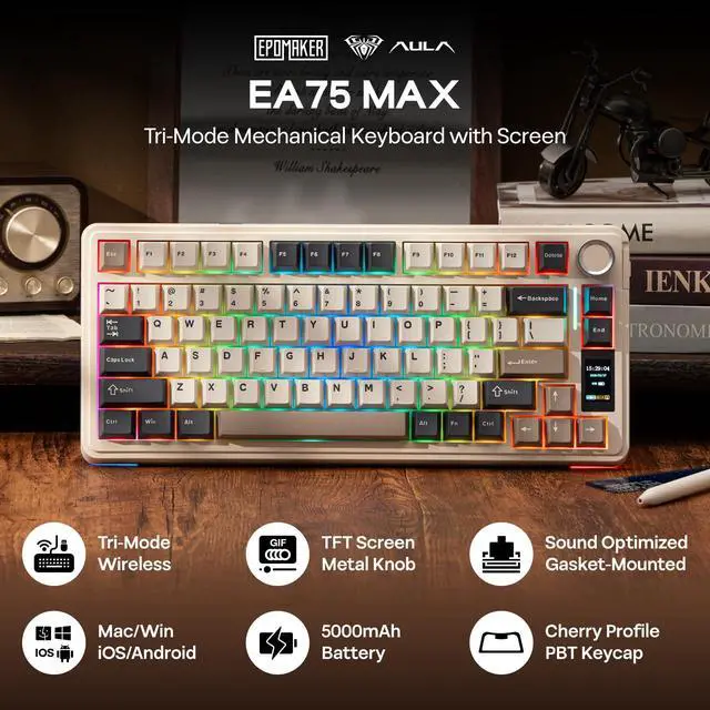 Alt view image 2 of 7 - Wireless Gaming Keyboard with Screen & Knob
