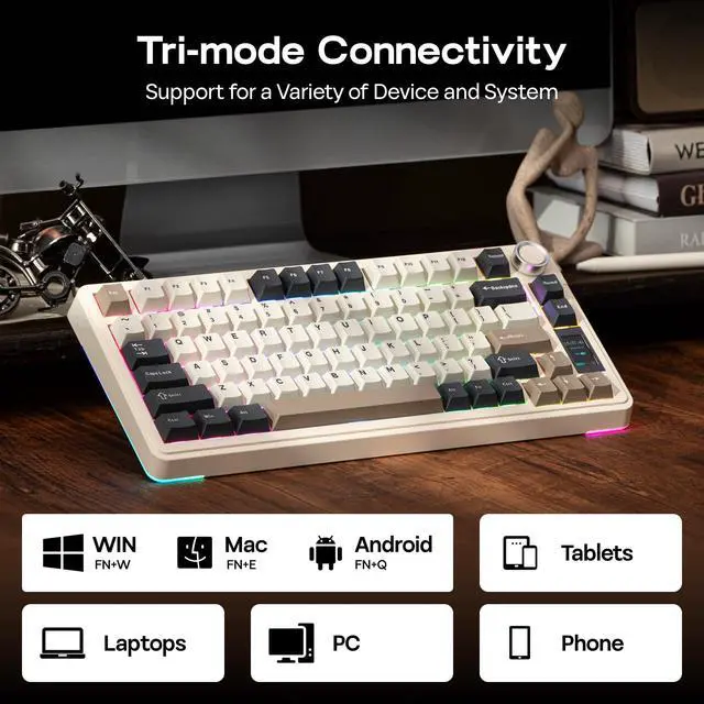 Alt view image 5 of 7 - Wireless Gaming Keyboard with Screen & Knob