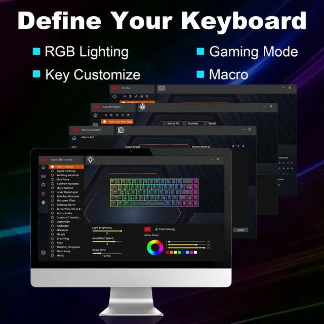 Alt view image 6 of 7 - Mechanical Gaming Keyboard, 65% Compact Size, White
