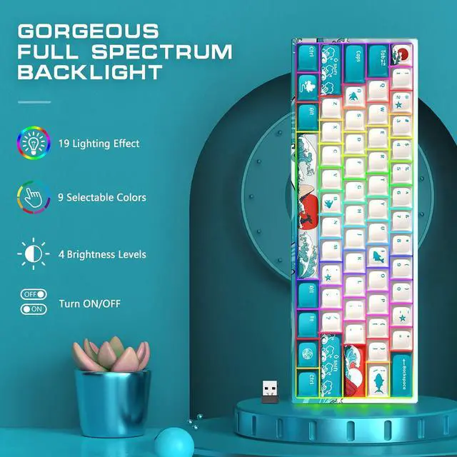 Alt view image 6 of 7 - Percent Keyboard, XVX M61 Pro 3-Modes Wireless Mechanical Keyboard, Hot-Swappable Custom Gaming Key Board, RGB Backlit, for Windows Mac PC Gamers(Coral Sea Theme, Pre-lubed Linear Switch)