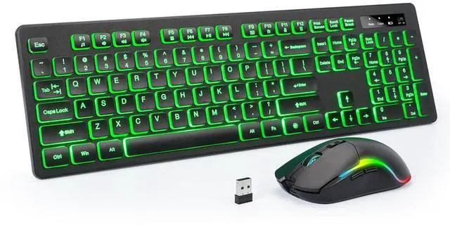 Main image of Light Up Keyboard and Mouse Wireless, Adjustable Brightness & Color, Rechargeable, Light Up Letters2.4G USB Full Size Backlit Keyboard Mouse for Windows, PC, Laptop, Desktop, Gaming
