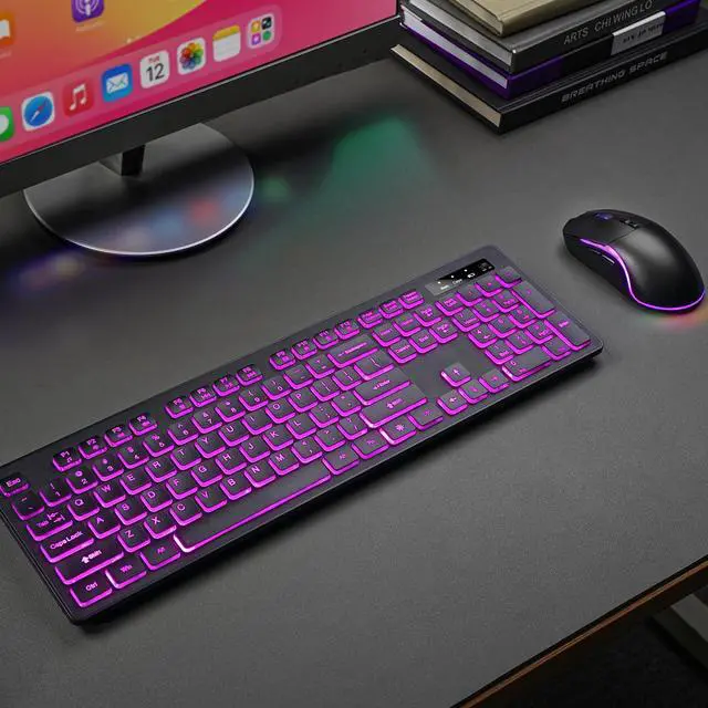 Alt view image 5 of 7 - Light Up Keyboard and Mouse Wireless, Adjustable Brightness & Color, Rechargeable, Light Up Letters2.4G USB Full Size Backlit Keyboard Mouse for Windows, PC, Laptop, Desktop, Gaming