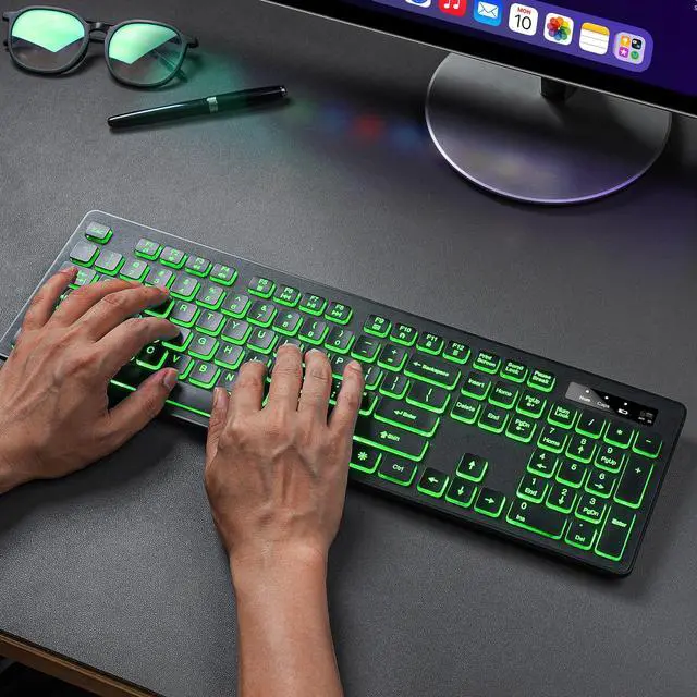 Alt view image 4 of 7 - Light Up Keyboard and Mouse Wireless, Adjustable Brightness & Color, Rechargeable, Light Up Letters2.4G USB Full Size Backlit Keyboard Mouse for Windows, PC, Laptop, Desktop, Gaming