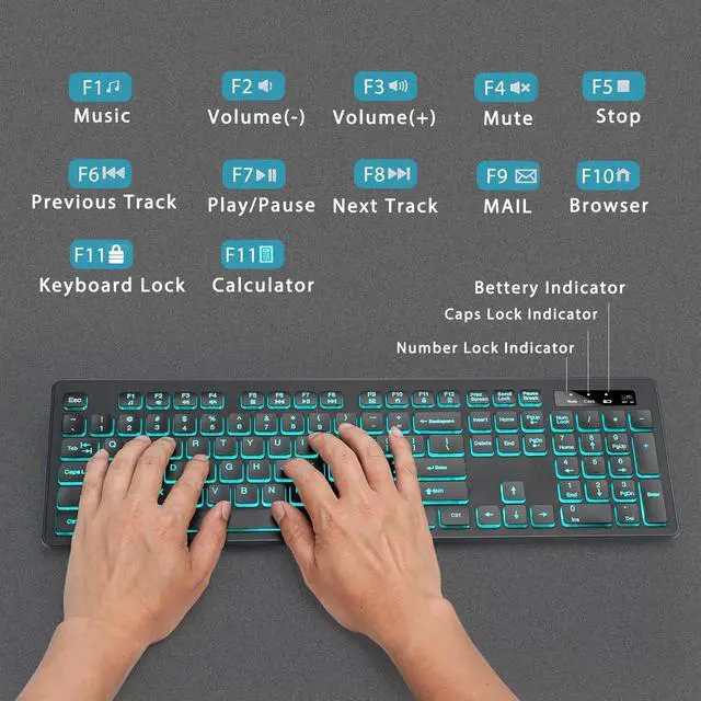 Alt view image 7 of 7 - Light Up Keyboard and Mouse Wireless, Adjustable Brightness & Color, Rechargeable, Light Up Letters2.4G USB Full Size Backlit Keyboard Mouse for Windows, PC, Laptop, Desktop, Gaming