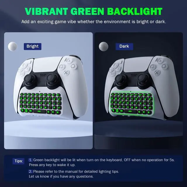 Alt view image 3 of 7 - Keyboard for PS5 Controller with Green Backlight