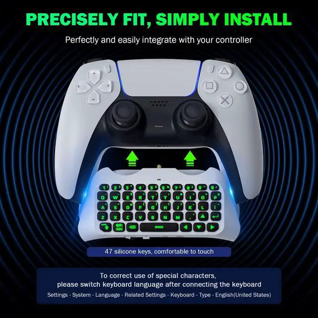 Alt view image 6 of 7 - Keyboard for PS5 Controller with Green Backlight