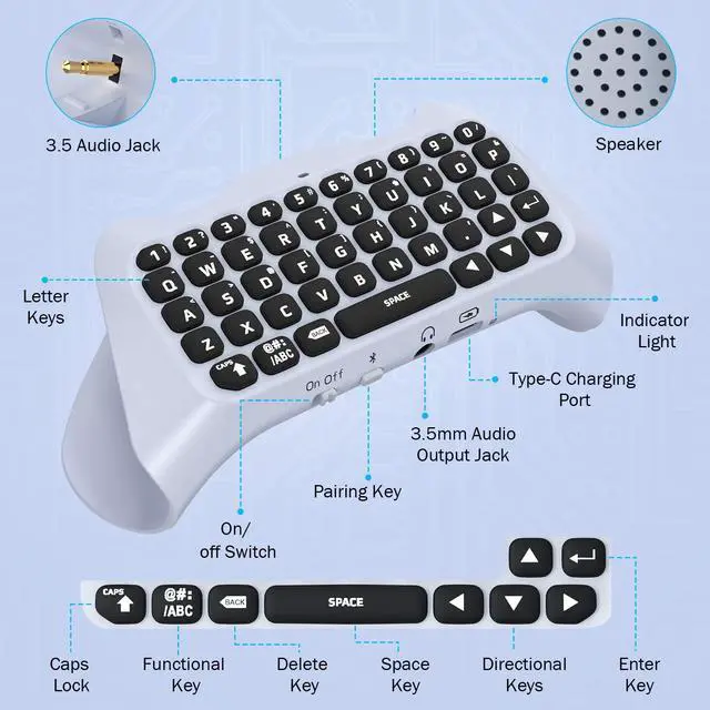Alt view image 7 of 7 - Keyboard for PS5 Controller with Green Backlight