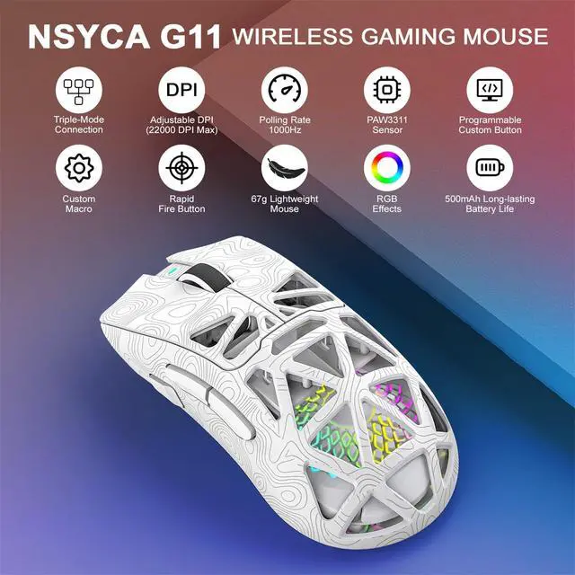 Alt view image 2 of 7 - Wireless Gaming Mouse for Gaming Setup & Multi-Device Use, Tri-Mode Bluetooth 5.1/2.4GHz/USB-C, 22000 DPI Lightweight Programmable Mouse for PC, Laptop & Mac