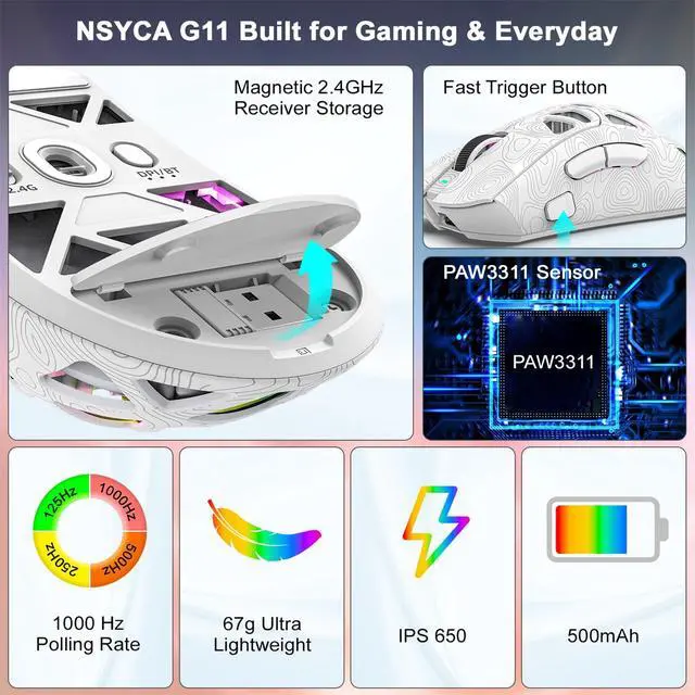 Alt view image 6 of 7 - Wireless Gaming Mouse for Gaming Setup & Multi-Device Use, Tri-Mode Bluetooth 5.1/2.4GHz/USB-C, 22000 DPI Lightweight Programmable Mouse for PC, Laptop & Mac