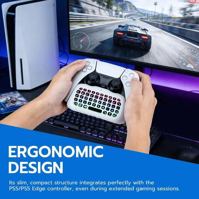 Alt view image 6 of 7 - Wireless Mini Keyboard for PS5 DualSense & Edge Controller, Bluetooth Chatpad with Dynamic RGB Backlight, Built-in Speaker & 3.5mm Audio Jack, Rechargeable Message Keypad for PlayStation 5