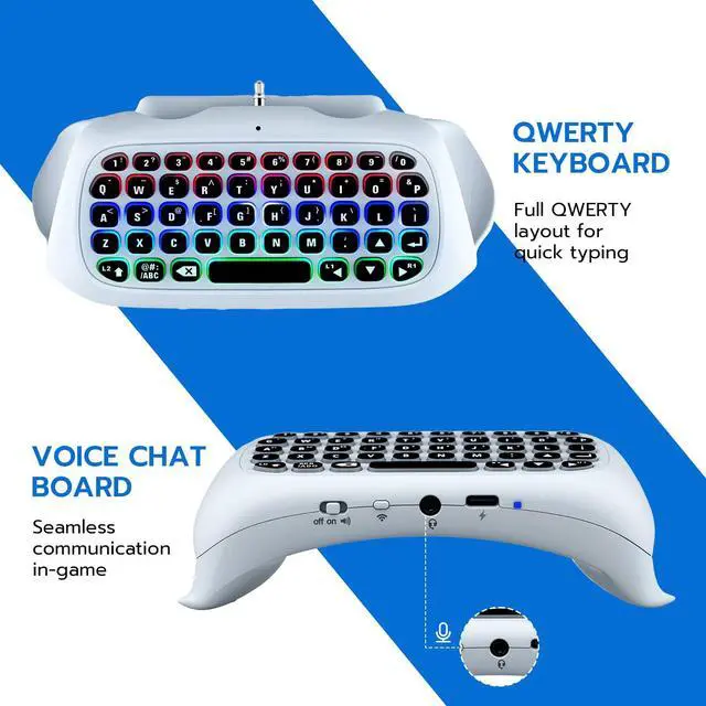 Alt view image 7 of 7 - Wireless Mini Keyboard for PS5 DualSense & Edge Controller, Bluetooth Chatpad with Dynamic RGB Backlight, Built-in Speaker & 3.5mm Audio Jack, Rechargeable Message Keypad for PlayStation 5