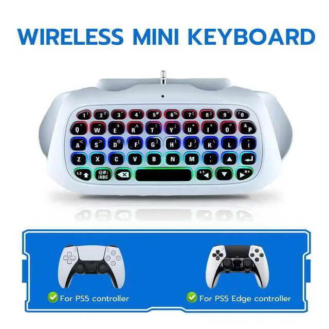 Alt view image 5 of 7 - Wireless Mini Keyboard for PS5 DualSense & Edge Controller, Bluetooth Chatpad with Dynamic RGB Backlight, Built-in Speaker & 3.5mm Audio Jack, Rechargeable Message Keypad for PlayStation 5