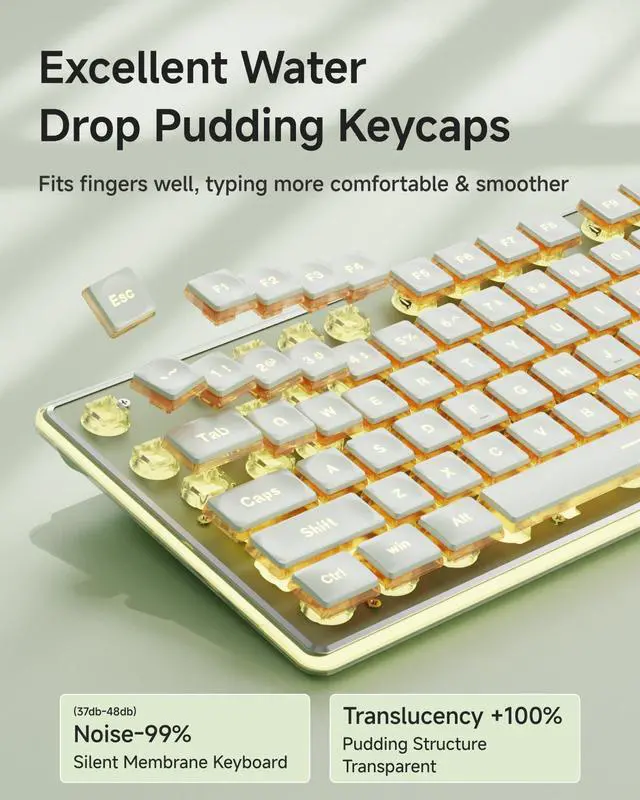 Alt view image 3 of 7 - Backlit Computer Keyboards, Wired USB Keyboard with Warm Backlit, Metal Panel, Plug and Play, Pudding Keycaps Full Size Quiet Computer Keyboard for Win/PC/Laptop-Green