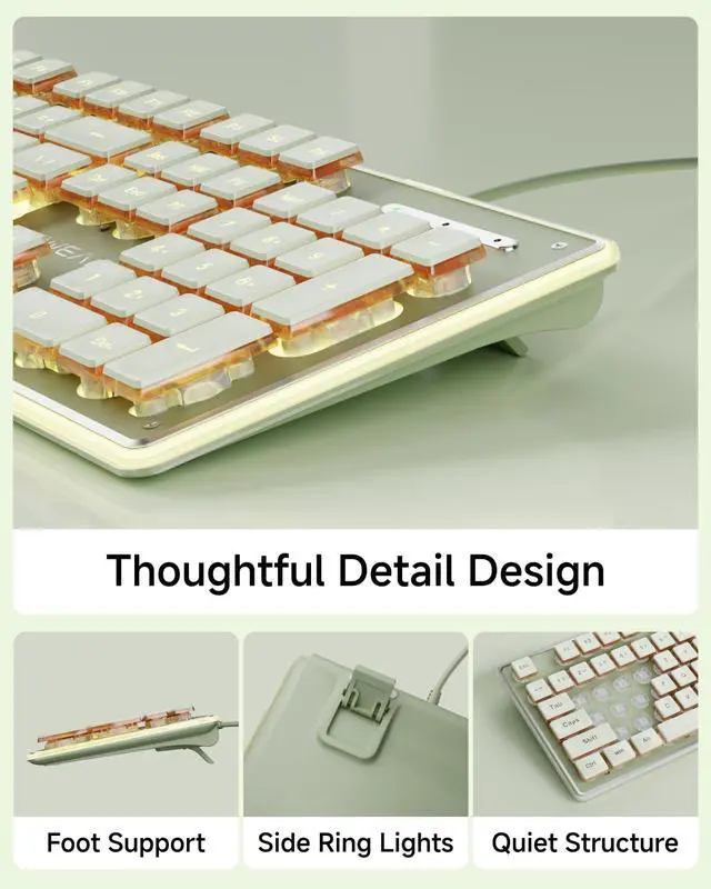 Alt view image 6 of 7 - Backlit Computer Keyboards, Wired USB Keyboard with Warm Backlit, Metal Panel, Plug and Play, Pudding Keycaps Full Size Quiet Computer Keyboard for Win/PC/Laptop-Green