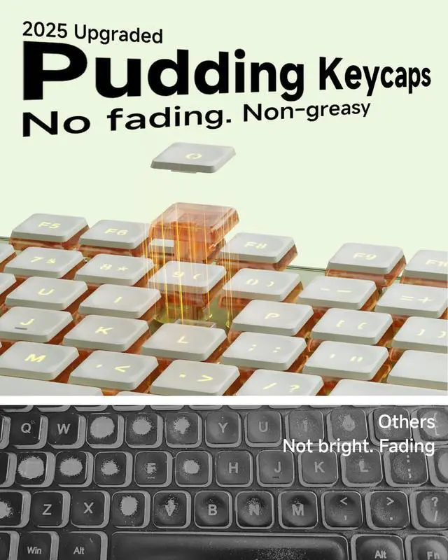 Alt view image 4 of 7 - Backlit Computer Keyboards, Wired USB Keyboard with Warm Backlit, Metal Panel, Plug and Play, Pudding Keycaps Full Size Quiet Computer Keyboard for Win/PC/Laptop-Green