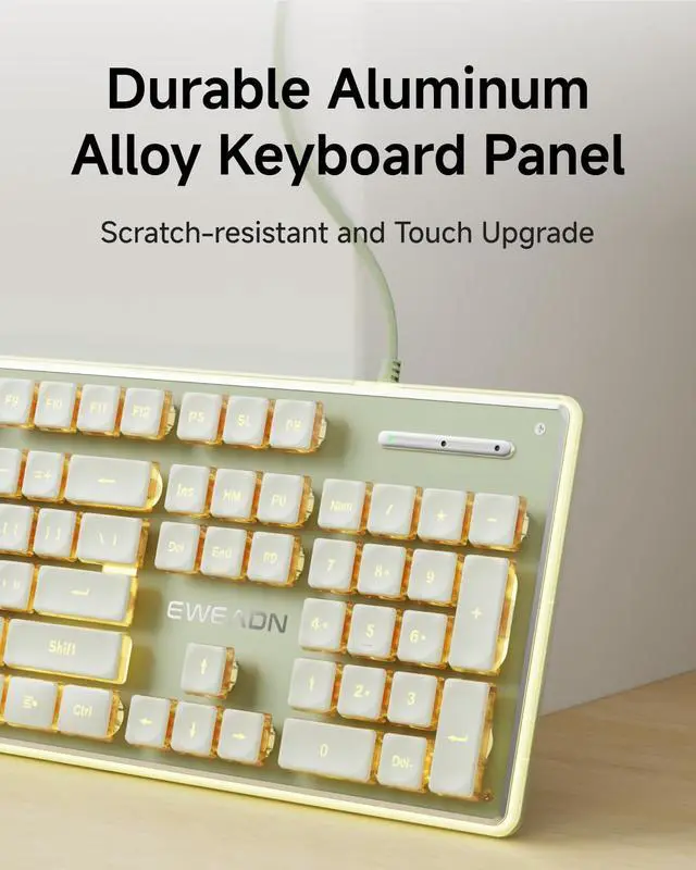 Alt view image 7 of 7 - Backlit Computer Keyboards, Wired USB Keyboard with Warm Backlit, Metal Panel, Plug and Play, Pudding Keycaps Full Size Quiet Computer Keyboard for Win/PC/Laptop-Green