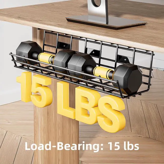 Alt view image 5 of 7 - Under Desk Cable Management Tray, Large Metal Cord Organizer, Office & Home Cord Wire Management Under Desk Shelf, Easy Install Pre-drilled Cable Organizer, Black