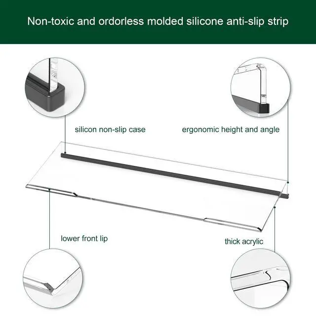 Alt view image 5 of 7 - Computer Keyboard Stand Holder - Ergonomic Acrylic Keyboard Stand for Desktop Comfortable Keyboard Tray Riser with Silicone Anti-Slip Strip for Home School Office Desk Accessory, Clear