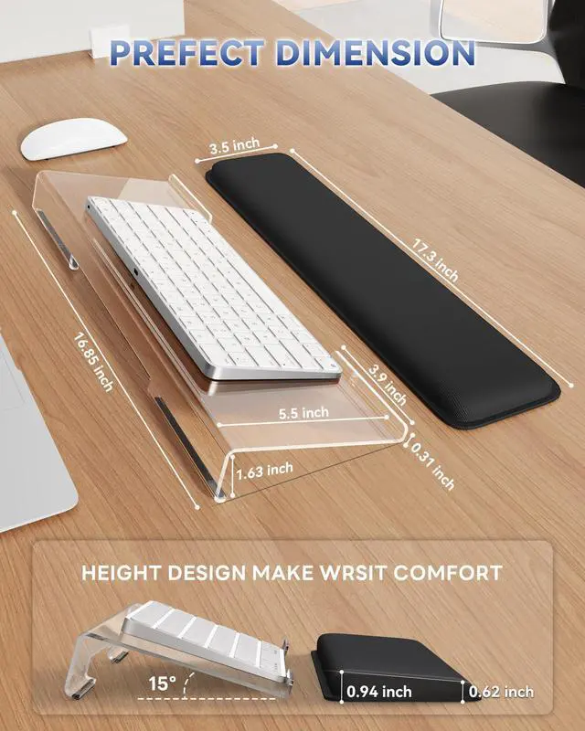 Alt view image 3 of 7 - Computer Keyboard Wrist Rest, Keyboard Riser Stand for Desktop