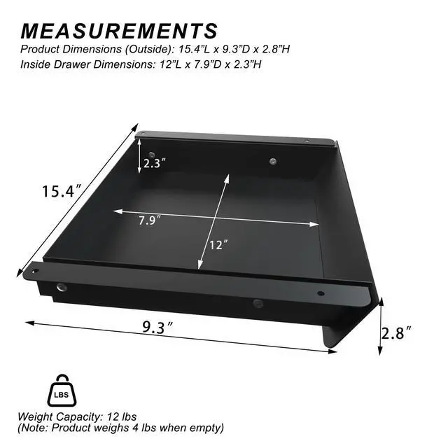 Alt view image 2 of 7 - Under Desk Mounted Sliding Drawer with 60 Degree Tilt Panel to Pull Out, 15'' Long & 9'' deep Large Storage Organizer for Sit Stand Workstation