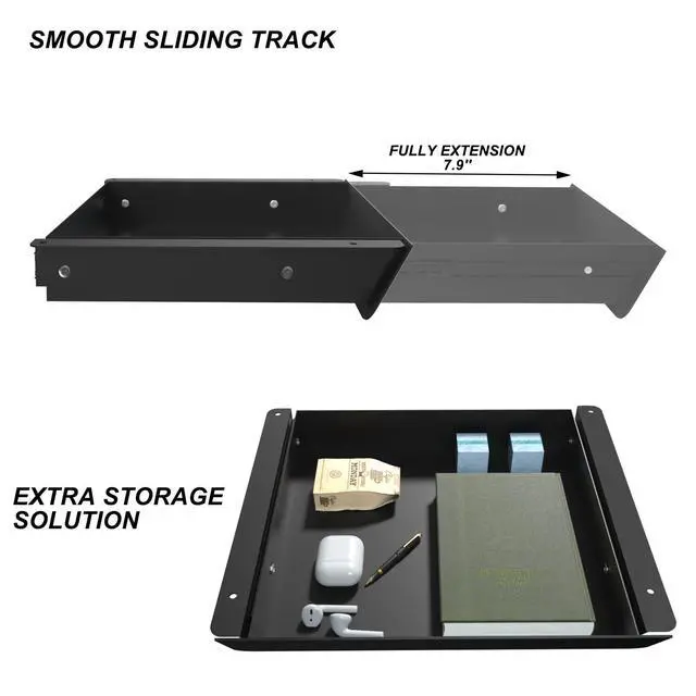 Alt view image 3 of 7 - Under Desk Mounted Sliding Drawer with 60 Degree Tilt Panel to Pull Out, 15'' Long & 9'' deep Large Storage Organizer for Sit Stand Workstation