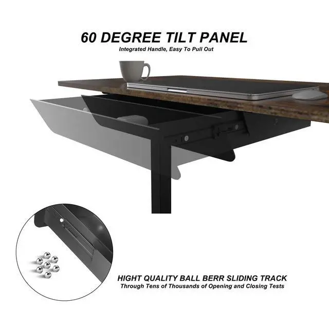 Alt view image 6 of 7 - Under Desk Mounted Sliding Drawer with 60 Degree Tilt Panel to Pull Out, 15'' Long & 9'' deep Large Storage Organizer for Sit Stand Workstation