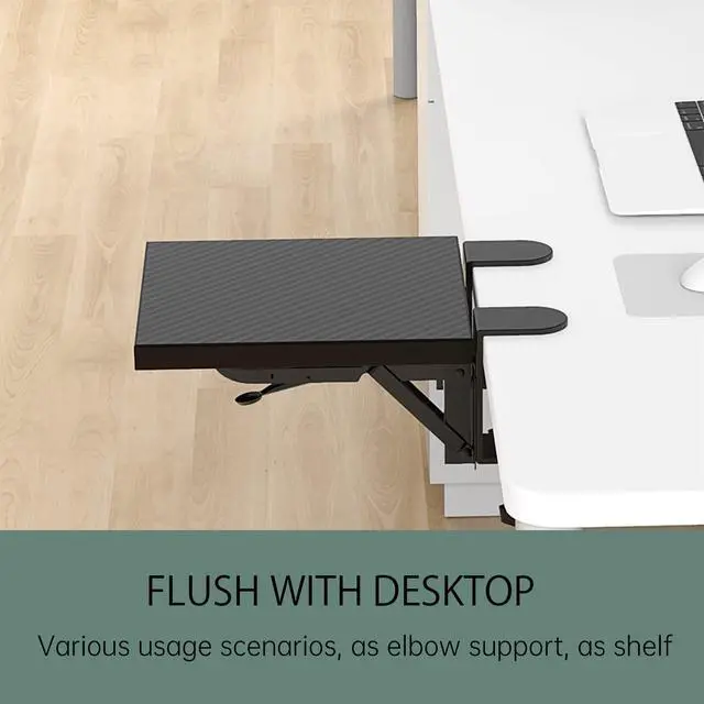 Alt view image 4 of 7 - Ergonomics Desk Extender Tray, 9.5x9.1" Punch-Free Clamp on, Foldable Keyboard Drawer Tray, Table Mount Arm Wrist Rest Shelf, Computer Elbow Arm Support