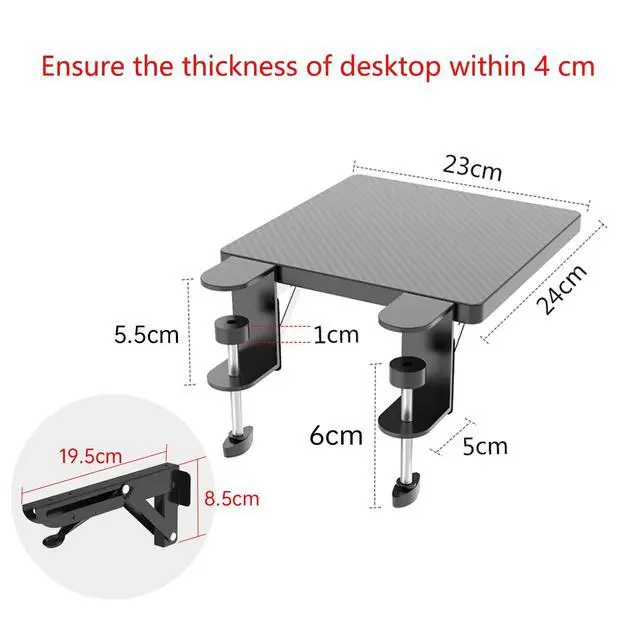 Alt view image 5 of 7 - Ergonomics Desk Extender Tray, 9.5x9.1" Punch-Free Clamp on, Foldable Keyboard Drawer Tray, Table Mount Arm Wrist Rest Shelf, Computer Elbow Arm Support
