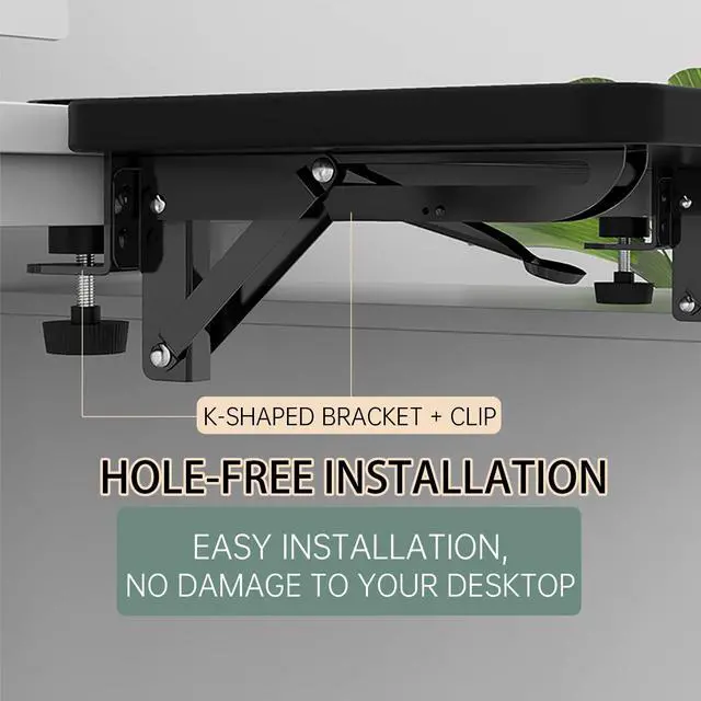 Alt view image 6 of 7 - Ergonomics Desk Extender Tray, 9.5x9.1" Punch-Free Clamp on, Foldable Keyboard Drawer Tray, Table Mount Arm Wrist Rest Shelf, Computer Elbow Arm Support