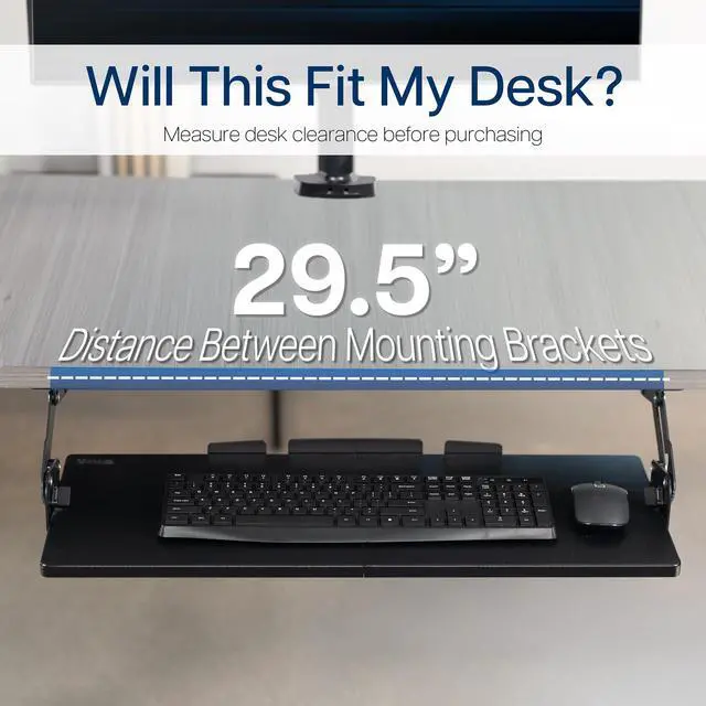 Alt view image 3 of 7 - Large Under Desk 27 x 11 inch Computer Keyboard and Mouse Tray with Swinging Height Adjustment, 12 Settings, Platform Drawer for Typing, Black, MOUNT-KB08S
