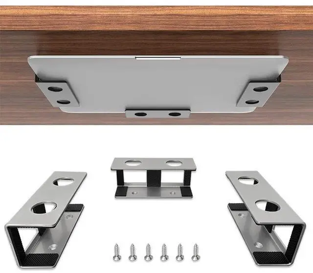 Main image of Under Desk Laptop Mount, Metal Under Desk Shelf Holder for Laptop, Mac mini, MacBook, Keyboard with Anti-Scratch Silicone (Silver)