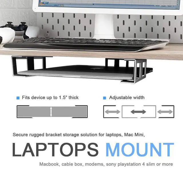 Alt view image 2 of 7 - Under Desk Laptop Mount, Metal Under Desk Shelf Holder for Laptop, Mac mini, MacBook, Keyboard with Anti-Scratch Silicone (Silver)
