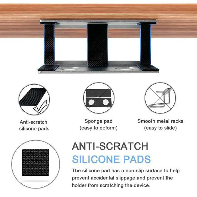 Alt view image 4 of 7 - Under Desk Laptop Mount, Metal Under Desk Shelf Holder for Laptop, Mac mini, MacBook, Keyboard with Anti-Scratch Silicone (Silver)