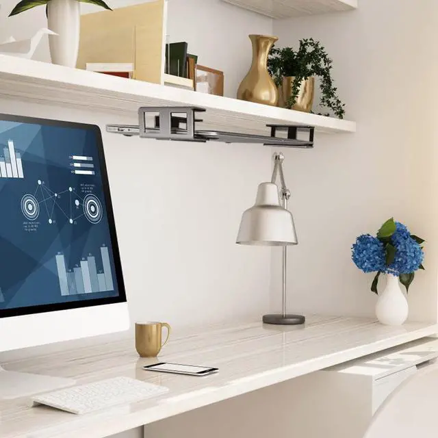 Alt view image 5 of 7 - Under Desk Laptop Mount, Metal Under Desk Shelf Holder for Laptop, Mac mini, MacBook, Keyboard with Anti-Scratch Silicone (Silver)