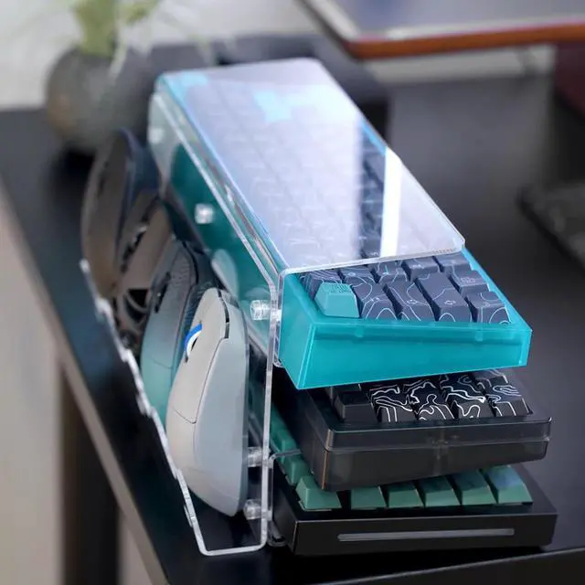 Alt view image 2 of 7 - Keyboard Stand for Desktop 3 Layer Acrylic Stand Gaming Keyboard and Mouse Storage Thicken Dustproof Storage Holder Holds up 4 Keyboards,3 Mice,folder etc for Office,Home,School,Kitchen(Transparent)