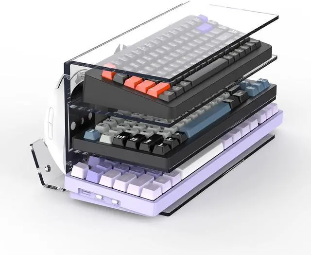 Main image of Keyboard Stand for Desktop 3 Layer Acrylic Stand Gaming Keyboard and Mouse Storage Thicken Dustproof Storage Holder Holds up 4 Keyboards,3 Mice,folder etc for Office,Home,School,Kitchen(Transparent)