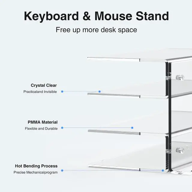 Alt view image 3 of 7 - Keyboard Stand for Desktop 3 Layer Acrylic Stand Gaming Keyboard and Mouse Storage Thicken Dustproof Storage Holder Holds up 4 Keyboards,3 Mice,folder etc for Office,Home,School,Kitchen(Transparent)