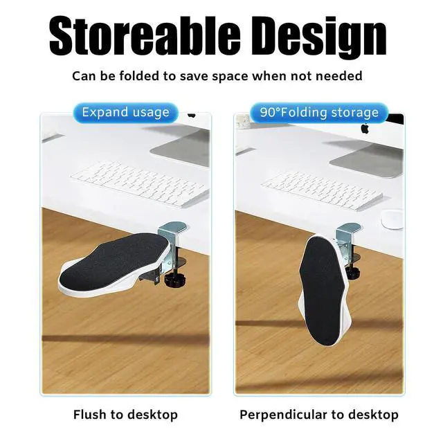 Alt view image 4 of 7 - Computer Arm Rest for Desk, 180° Swivel and 90° Foldable, White