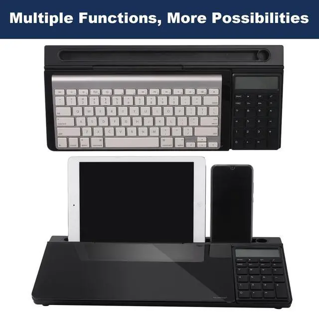 Alt view image 5 of 6 - Small Glass Desktop Whiteboard Dry-Erase-Board - Computer Keyboard Stand with Calculator White Board Surface Pad with Drawer, Desk Organizers with Accessories for Office, Home, School Supplies - Black