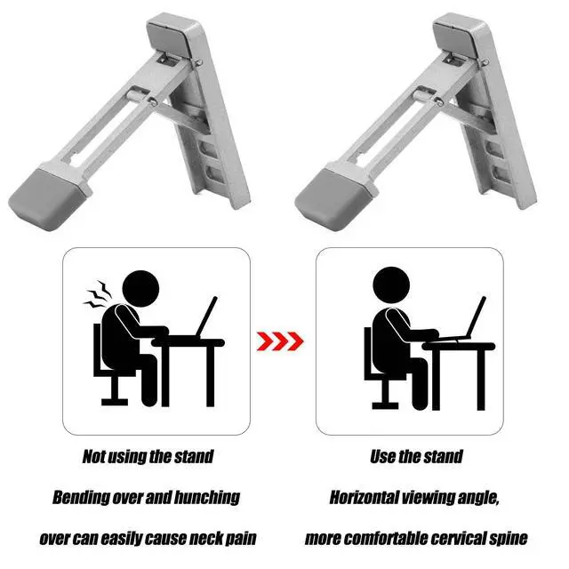 Alt view image 4 of 7 - Foldable Keyboard Riser Stand for Desk, Adjustable Tilt & Portable Mini Laptop Feet Ergonomic Computer Keyboard Lift with Anti-Slip Pads Office Accessories (Silver)