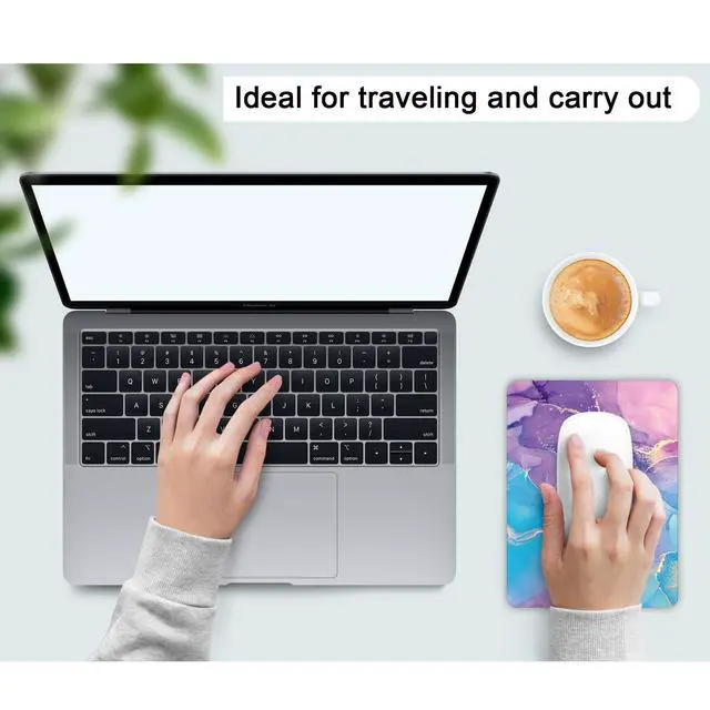 Alt view image 6 of 7 - Small Mouse Pad, Mini Mouse Pad 6 X 8 Inch with Non-Slip Rubber Base for Keyboard Tray Laptops Wireless Mouse Home Office Travel, Washable & Portable (Marble Purple Blue)