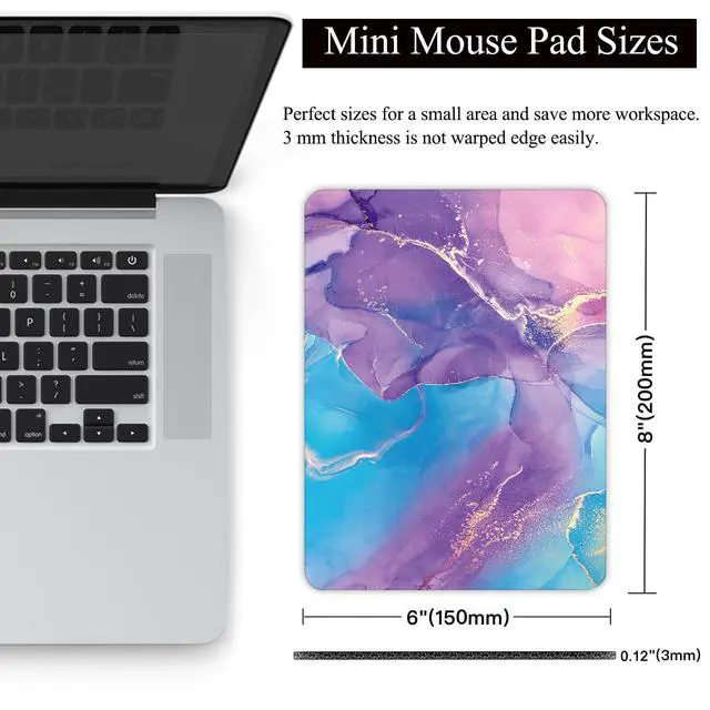 Alt view image 2 of 7 - Small Mouse Pad, Mini Mouse Pad 6 X 8 Inch with Non-Slip Rubber Base for Keyboard Tray Laptops Wireless Mouse Home Office Travel, Washable & Portable (Marble Purple Blue)