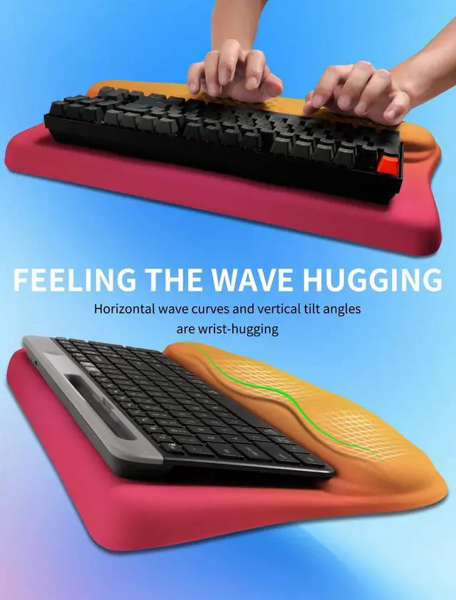 Alt view image 4 of 6 - Ergonomic Wave Wrist Rest with Keyboard Stand, Cushioned Palm Rest, Comfortable Integrated Memory Foam for Natural Typing and Relieve Wrist Pain, Sunrise Morning Light