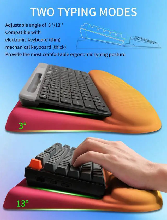 Alt view image 2 of 6 - Ergonomic Wave Wrist Rest with Keyboard Stand, Cushioned Palm Rest, Comfortable Integrated Memory Foam for Natural Typing and Relieve Wrist Pain, Sunrise Morning Light