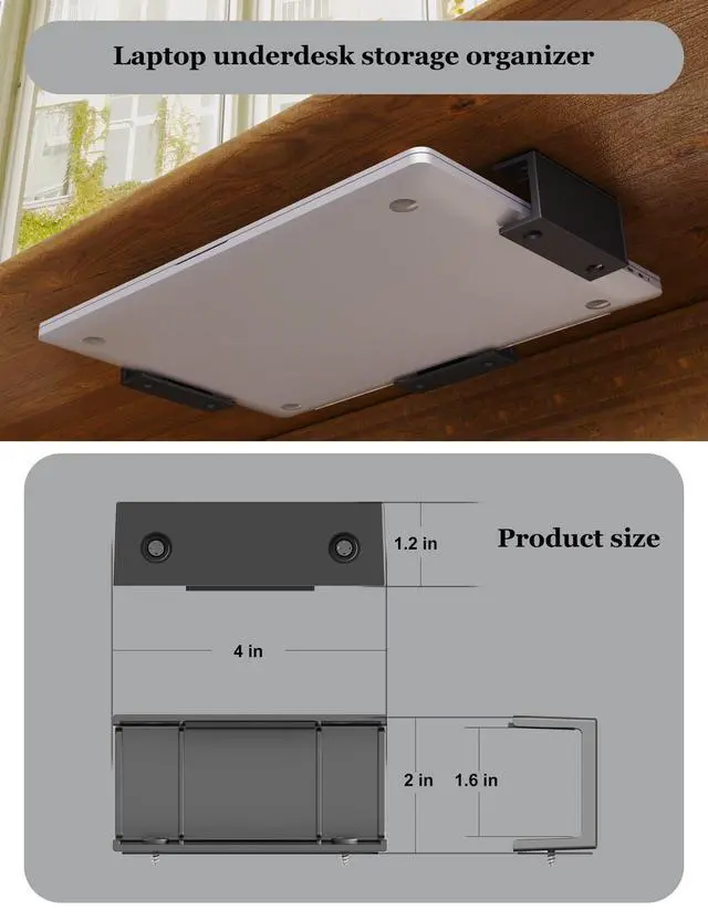 Alt view image 2 of 7 - Under Desk Laptop Holder, (Black)