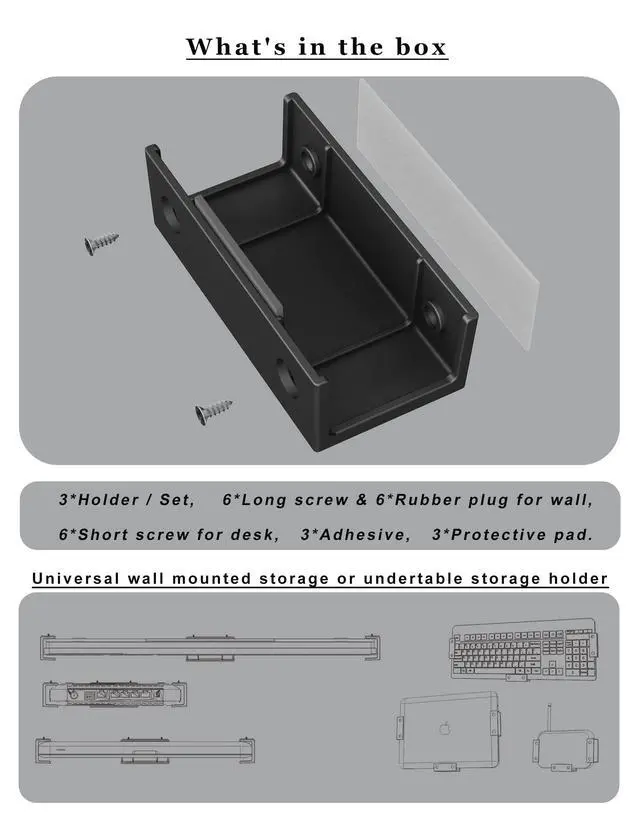 Alt view image 6 of 7 - Under Desk Laptop Holder, (Black)