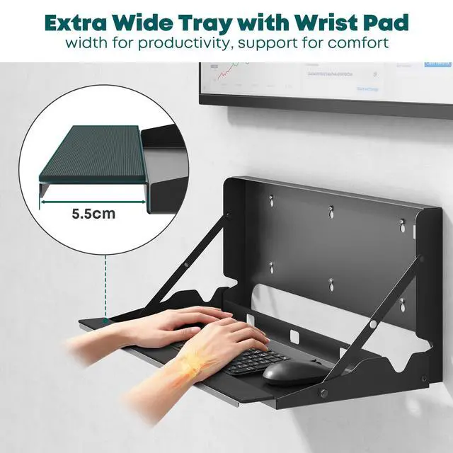 Alt view image 3 of 7 - Flip Down Wall Mount Keyboard Tray, 24 Inch Keyboard Holder