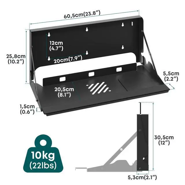 Alt view image 5 of 7 - Flip Down Wall Mount Keyboard Tray, 24 Inch Keyboard Holder